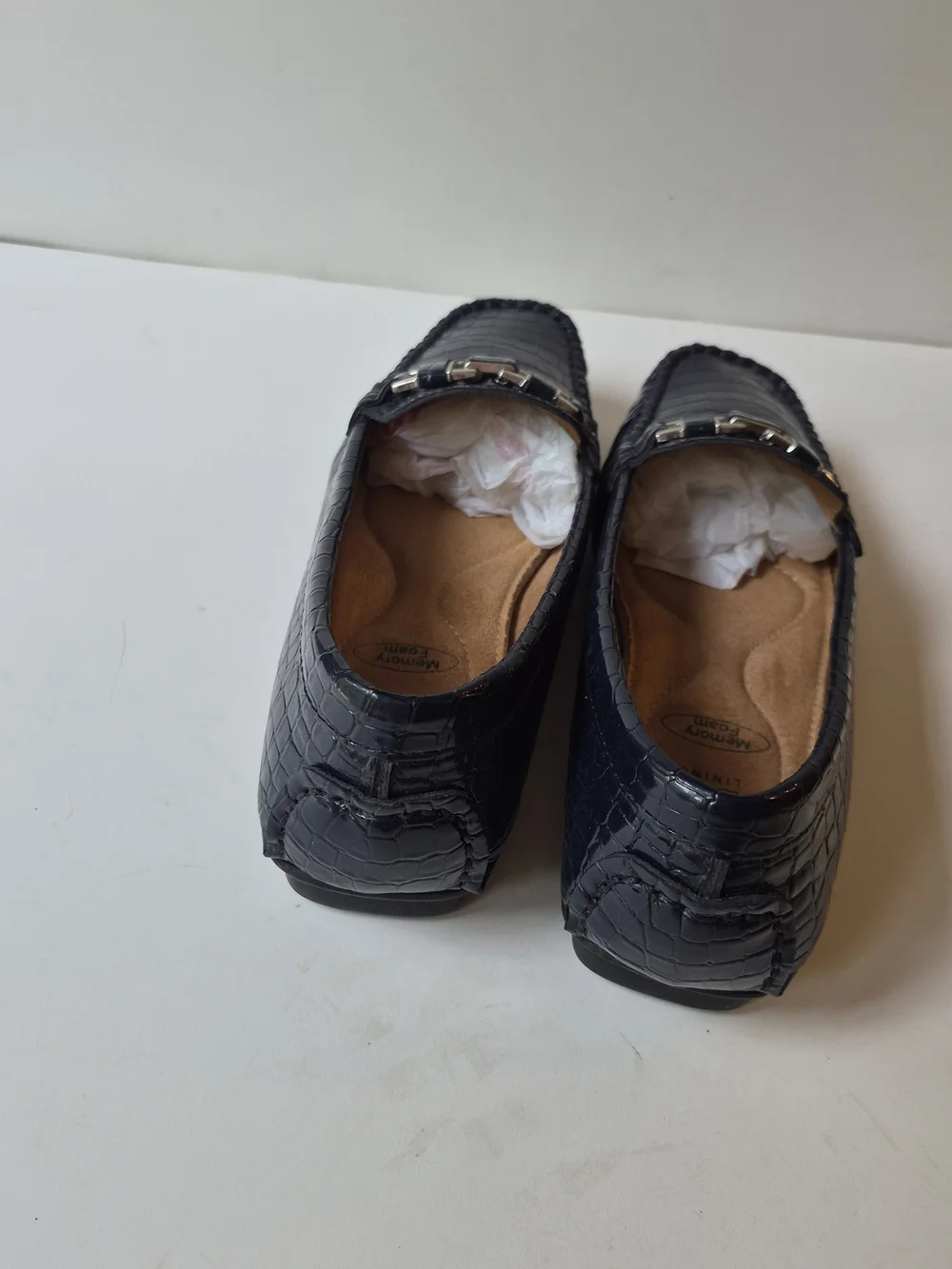 Impo Navy Croc-Embossed Slip-On Flats